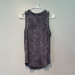 American Eagle Outfitters Charcoal Muscle Tank with lattice design.